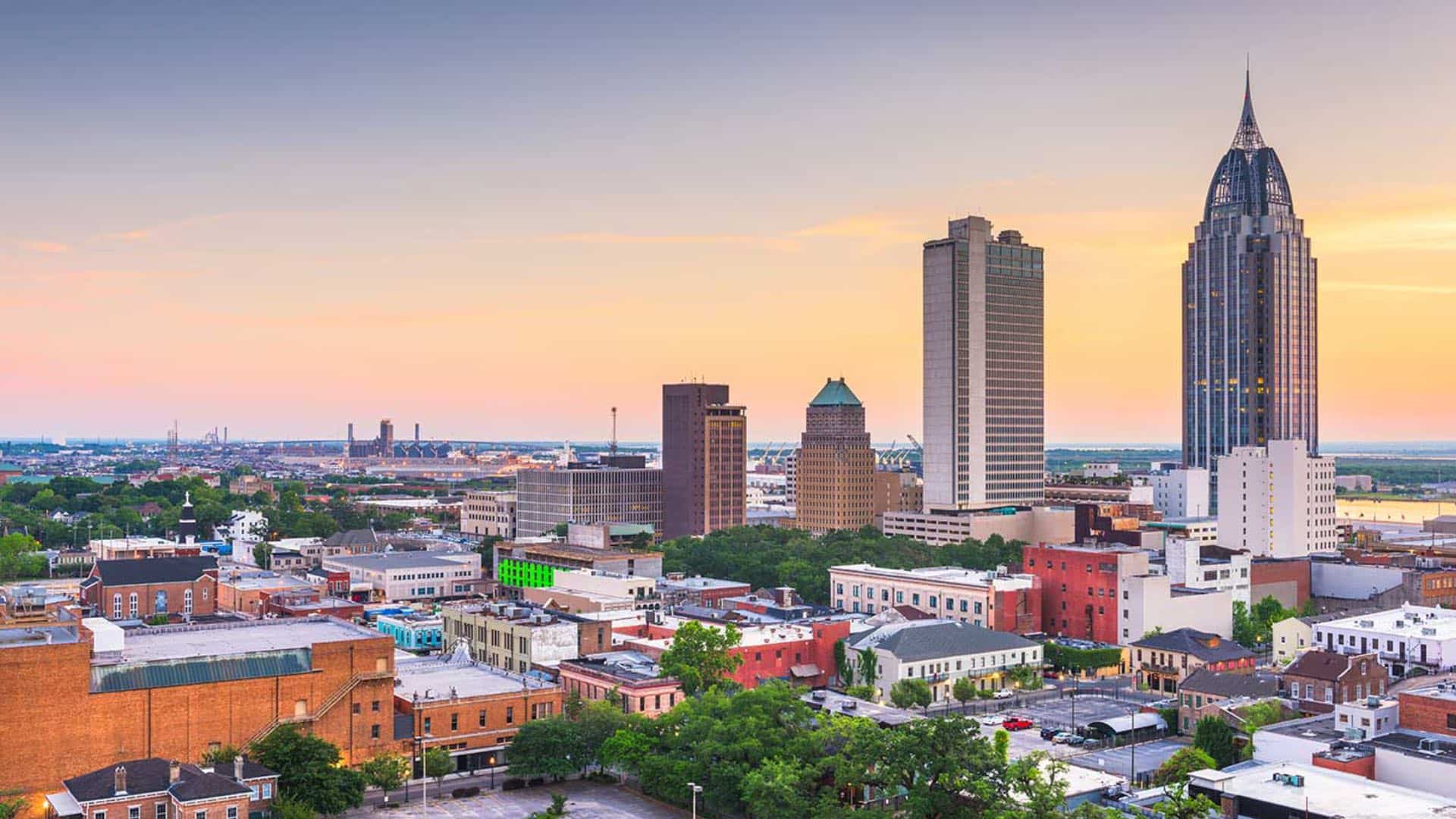 Aerial view of a city's downtown area