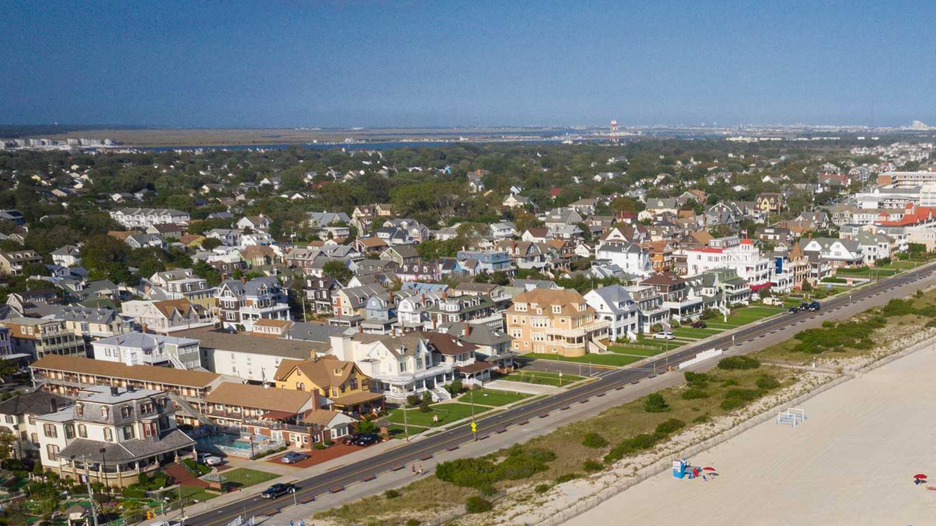 Aerial view of a coastal town